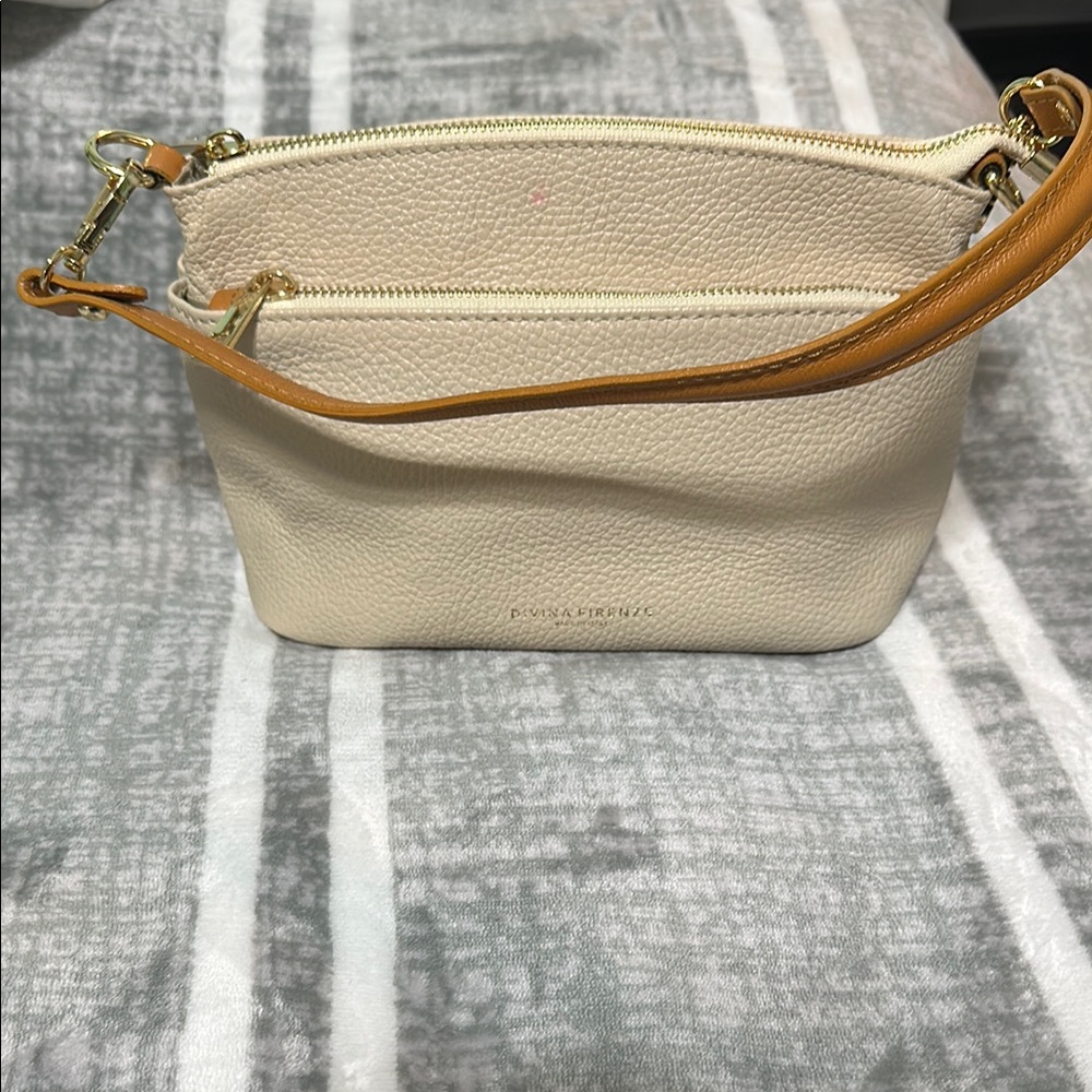 Cream and Tan Leather Crossbody Bag